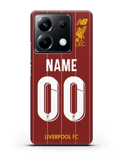 Именной чехол Ливерпуль с фамилией и номером (сезон 2019-2020) красная форма силиконовый для Xiaomi Poco X6