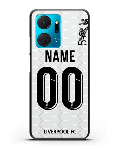 Именной чехол Ливерпуль с фамилией и номером (сезон 2019-2020) белая форма силиконовый для Honor X7a Plus