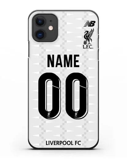Именной чехол Ливерпуль с фамилией и номером (сезон 2019-2020) белая форма силиконовый для iPhone 11