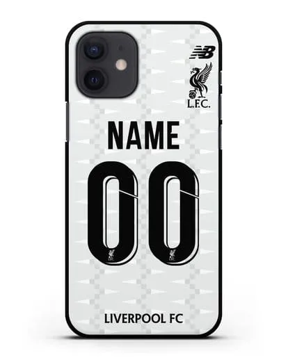 Именной чехол Ливерпуль с фамилией и номером (сезон 2019-2020) белая форма силиконовый для iPhone 12