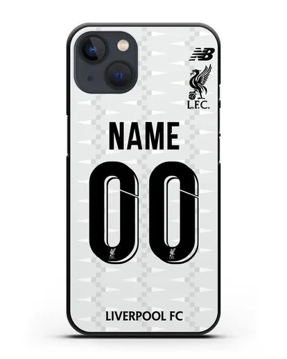 Именной чехол Ливерпуль с фамилией и номером (сезон 2019-2020) белая форма силиконовый для iPhone 13