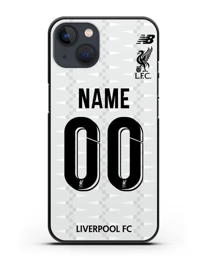 Именной чехол Ливерпуль с фамилией и номером (сезон 2019-2020) белая форма силиконовый для iPhone 13 Mini