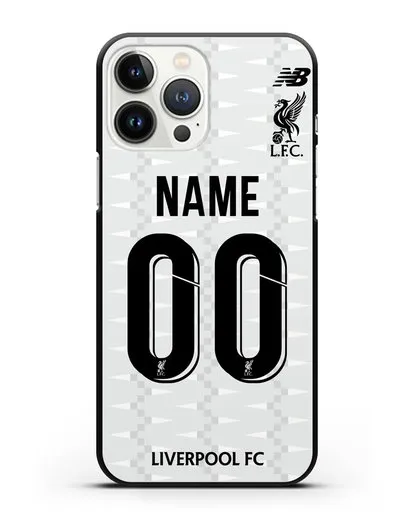 Именной чехол Ливерпуль с фамилией и номером (сезон 2019-2020) белая форма силиконовый для iPhone 13 Pro Max