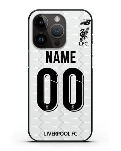 Именной чехол Ливерпуль с фамилией и номером (сезон 2019-2020) белая форма силиконовый для iPhone 14 Pro
