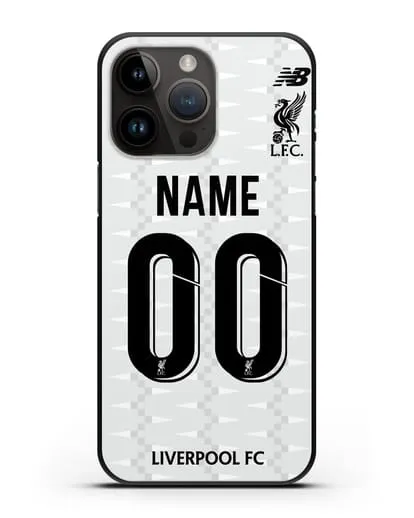 Именной чехол Ливерпуль с фамилией и номером (сезон 2019-2020) белая форма силиконовый для iPhone 14 Pro Max