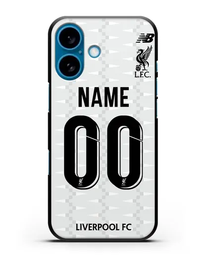 Именной чехол Ливерпуль с фамилией и номером (сезон 2019-2020) белая форма силиконовый для iPhone 16
