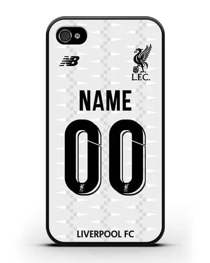 Именной чехол Ливерпуль с фамилией и номером (сезон 2019-2020) белая форма силиконовый для iPhone 4/4s