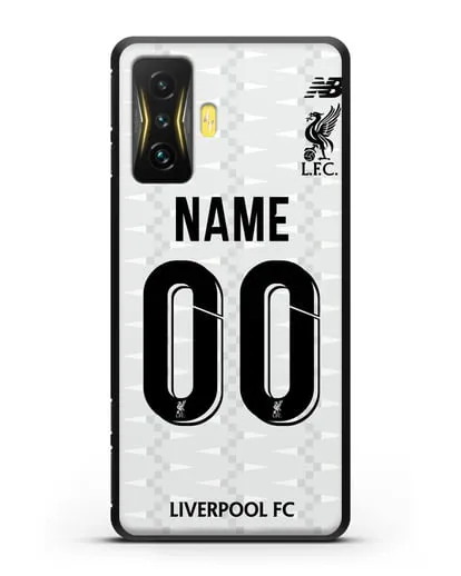 Именной чехол Ливерпуль с фамилией и номером (сезон 2019-2020) белая форма силиконовый для Xiaomi Poco F4 GT