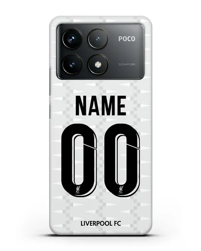 Именной чехол Ливерпуль с фамилией и номером (сезон 2019-2020) белая форма силиконовый для Xiaomi Poco F6 Pro