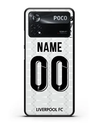 Именной чехол Ливерпуль с фамилией и номером (сезон 2019-2020) белая форма силиконовый для Xiaomi Poco X4 Pro