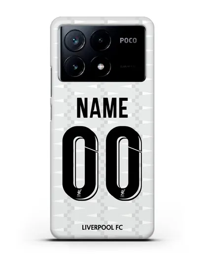 Именной чехол Ливерпуль с фамилией и номером (сезон 2019-2020) белая форма силиконовый для Xiaomi Poco X6 Pro