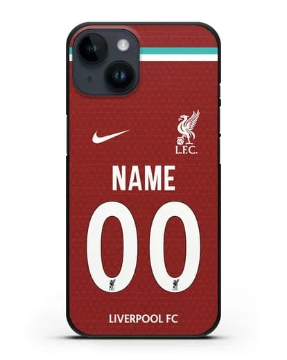 Именной чехол ФК Ливерпуль с фамилией и номером (сезон 2020-2021) домашняя форма силиконовый для iPhone 14