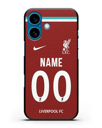 Именной чехол ФК Ливерпуль с фамилией и номером (сезон 2020-2021) домашняя форма силиконовый для iPhone 16