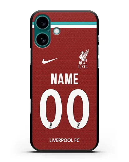 Именной чехол ФК Ливерпуль с фамилией и номером (сезон 2020-2021) домашняя форма силиконовый для iPhone 16 Plus