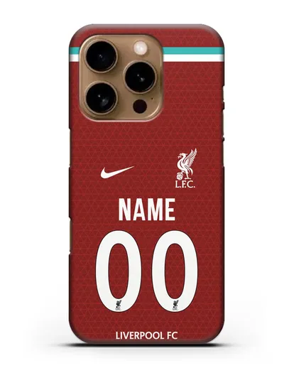 Именной чехол ФК Ливерпуль с фамилией и номером (сезон 2020-2021) домашняя форма силиконовый для iPhone 16 Pro