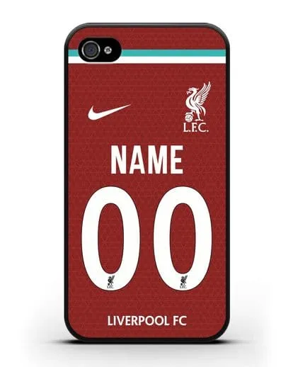 Именной чехол ФК Ливерпуль с фамилией и номером (сезон 2020-2021) домашняя форма силиконовый для iPhone 4/4s