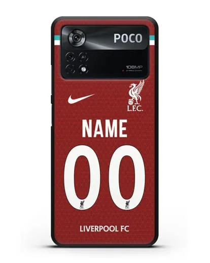 Именной чехол ФК Ливерпуль с фамилией и номером (сезон 2020-2021) домашняя форма силиконовый для Xiaomi Poco X4 Pro