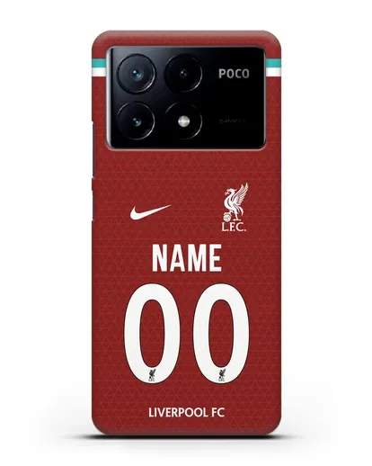 Именной чехол ФК Ливерпуль с фамилией и номером (сезон 2020-2021) домашняя форма силиконовый для Xiaomi Poco X6 Pro