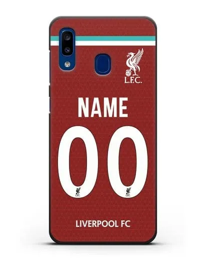 Именной чехол ФК Ливерпуль с фамилией и номером (сезон 2020-2021) домашняя форма силиконовый для Samsung Galaxy A20 [SM-A205FN]