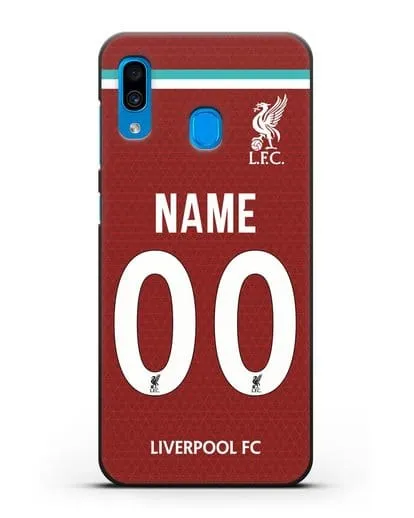 Именной чехол ФК Ливерпуль с фамилией и номером (сезон 2020-2021) домашняя форма силиконовый для Samsung Galaxy A30 [SM-A305FN]