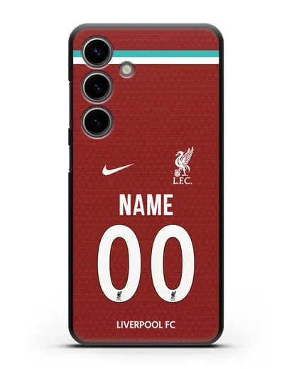 Именной чехол ФК Ливерпуль с фамилией и номером (сезон 2020-2021) домашняя форма силиконовый для Samsung Galaxy S24