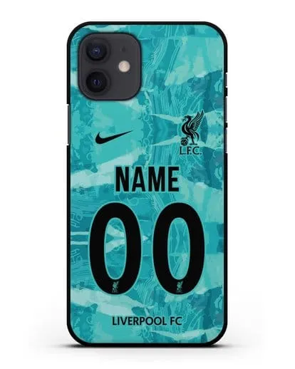 Именной чехол ФК Ливерпуль с фамилией и номером (сезон 2020-2021) гостевая форма силиконовый для iPhone 12
