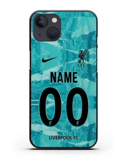 Именной чехол ФК Ливерпуль с фамилией и номером (сезон 2020-2021) гостевая форма силиконовый для iPhone 13