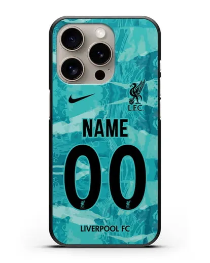 Именной чехол ФК Ливерпуль с фамилией и номером (сезон 2020-2021) гостевая форма силиконовый для iPhone 15 Pro