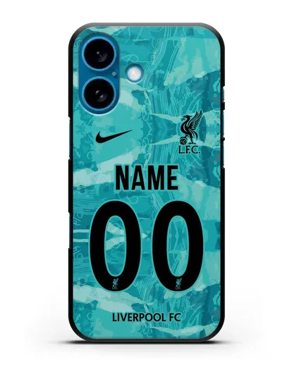 Именной чехол ФК Ливерпуль с фамилией и номером (сезон 2020-2021) гостевая форма силиконовый для iPhone 16