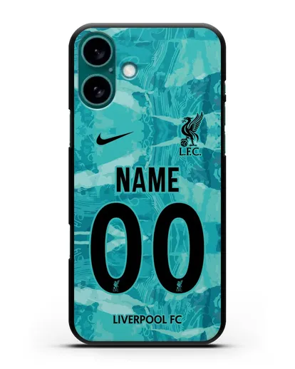 Именной чехол ФК Ливерпуль с фамилией и номером (сезон 2020-2021) гостевая форма силиконовый для iPhone 16 Plus