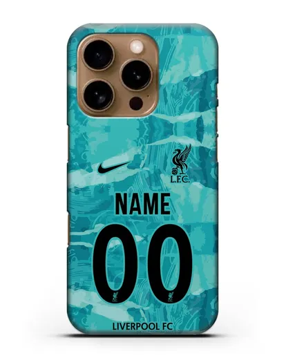 Именной чехол ФК Ливерпуль с фамилией и номером (сезон 2020-2021) гостевая форма силиконовый для iPhone 16 Pro