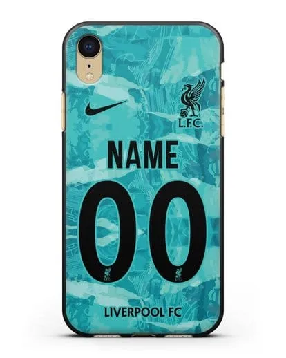 Именной чехол ФК Ливерпуль с фамилией и номером (сезон 2020-2021) гостевая форма силиконовый для iPhone XR