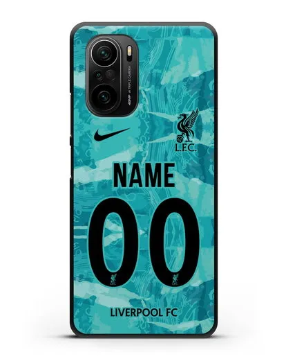 Именной чехол ФК Ливерпуль с фамилией и номером (сезон 2020-2021) гостевая форма силиконовый для Xiaomi Poco F3 Pro