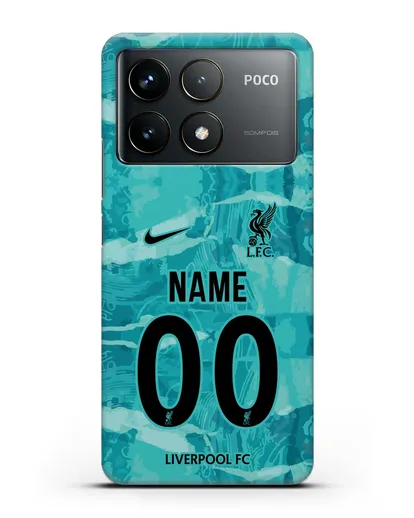 Именной чехол ФК Ливерпуль с фамилией и номером (сезон 2020-2021) гостевая форма силиконовый для Xiaomi Poco F6 Pro