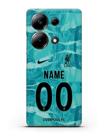 Именной чехол ФК Ливерпуль с фамилией и номером (сезон 2020-2021) гостевая форма силиконовый для Xiaomi Poco M6 Pro