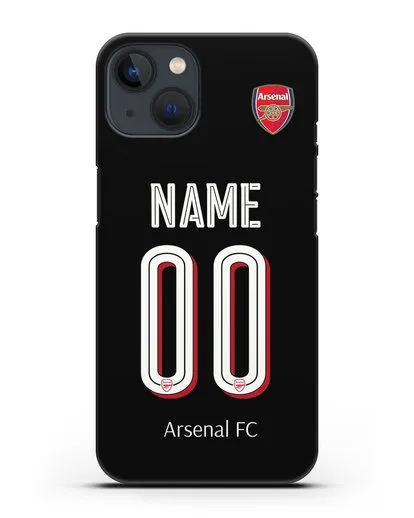 Именной чехол Арсенал с фамилией и номером (сезон 2018-2019) черная форма силиконовый для iPhone 13 Mini