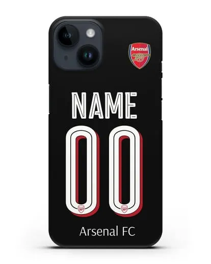 Именной чехол Арсенал с фамилией и номером (сезон 2018-2019) черная форма силиконовый для iPhone 14