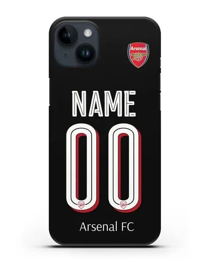 Именной чехол Арсенал с фамилией и номером (сезон 2018-2019) черная форма силиконовый для iPhone 14 Plus