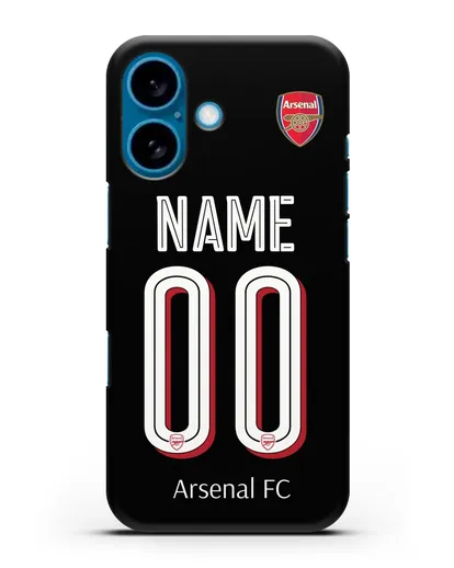 Именной чехол Арсенал с фамилией и номером (сезон 2018-2019) черная форма силиконовый для iPhone 16