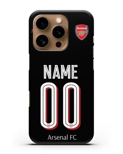 Именной чехол Арсенал с фамилией и номером (сезон 2018-2019) черная форма силиконовый для iPhone 16 Pro