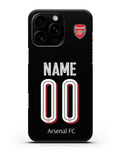 Именной чехол Арсенал с фамилией и номером (сезон 2018-2019) черная форма силиконовый для iPhone 16 Pro Max