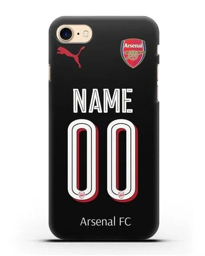 Именной чехол Арсенал с фамилией и номером (сезон 2018-2019) черная форма силиконовый для iPhone 8