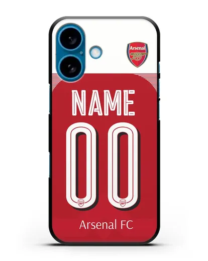 Именной чехол Арсенал с фамилией и номером (сезон 2018-2019) красная форма силиконовый для iPhone 16