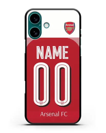 Именной чехол Арсенал с фамилией и номером (сезон 2018-2019) красная форма силиконовый для iPhone 16 Plus