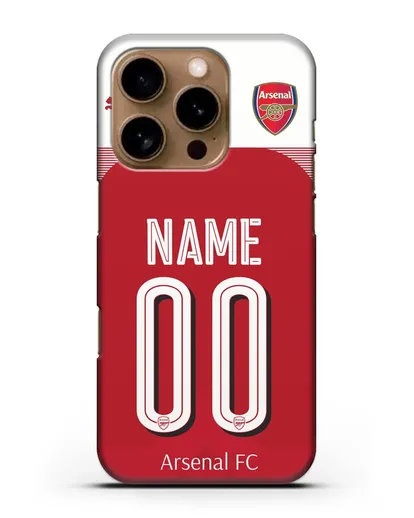 Именной чехол Арсенал с фамилией и номером (сезон 2018-2019) красная форма силиконовый для iPhone 16 Pro