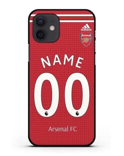 Именной чехол Арсенал с фамилией и номером (сезон 2019-2020) красная форма силиконовый для iPhone 12