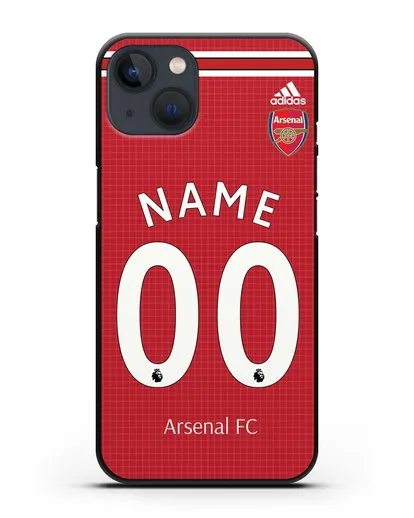 Именной чехол Арсенал с фамилией и номером (сезон 2019-2020) красная форма силиконовый для iPhone 13