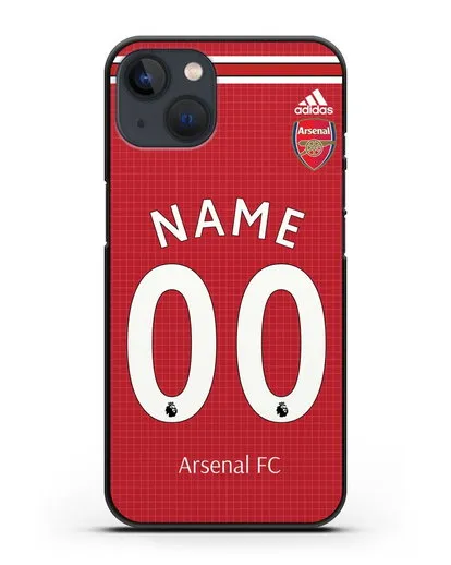 Именной чехол Арсенал с фамилией и номером (сезон 2019-2020) красная форма силиконовый для iPhone 13 Mini