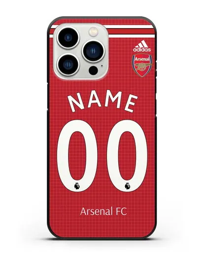 Именной чехол Арсенал с фамилией и номером (сезон 2019-2020) красная форма силиконовый для iPhone 13 Pro