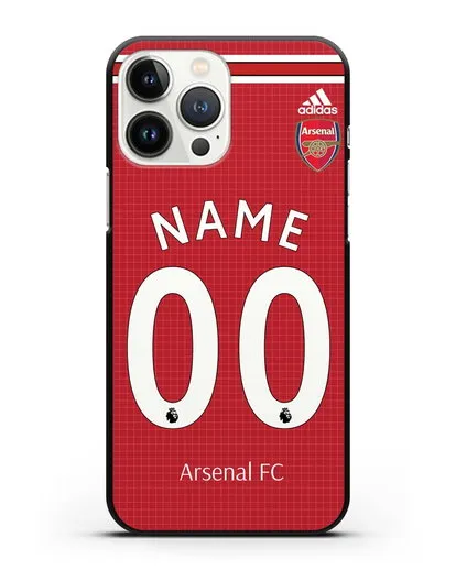 Именной чехол Арсенал с фамилией и номером (сезон 2019-2020) красная форма силиконовый для iPhone 13 Pro Max